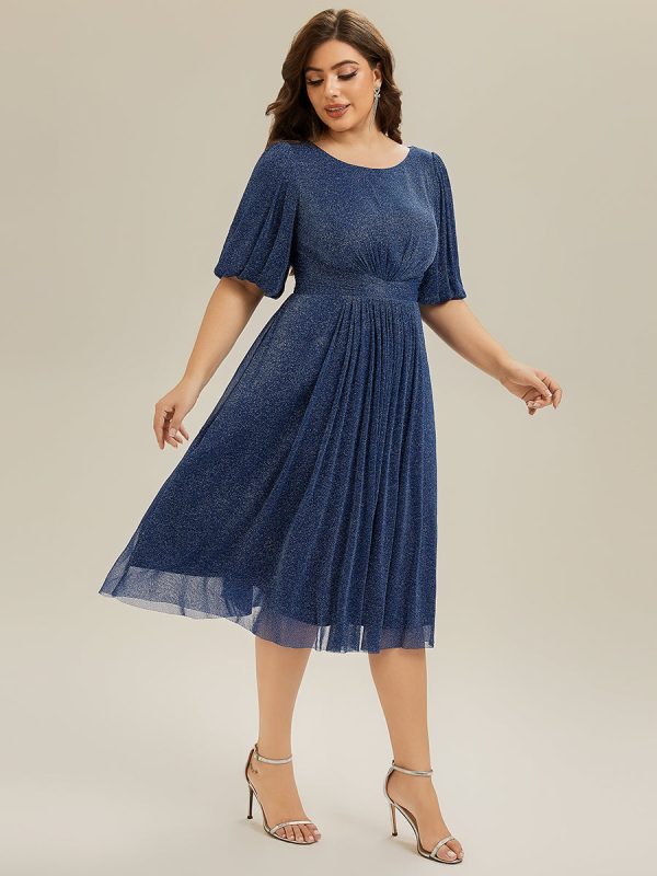 Shimmery Lantern Sleeve A-Line Wedding Guest Dress - Image 29