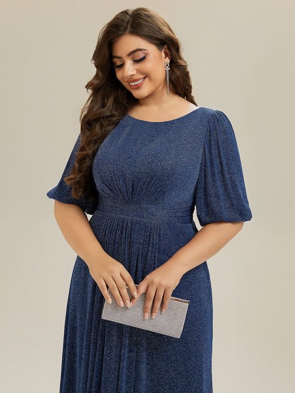 Shimmery Lantern Sleeve A-Line Wedding Guest Dress - Image 30