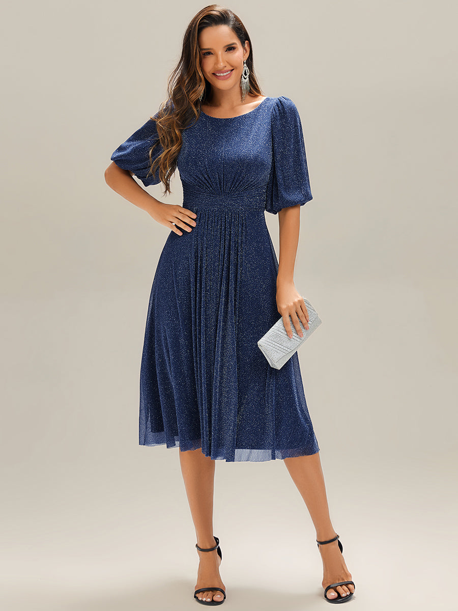 EG02561NB-R Shimmery Lantern Sleeve A-Line Wedding Guest Dress - Image 21