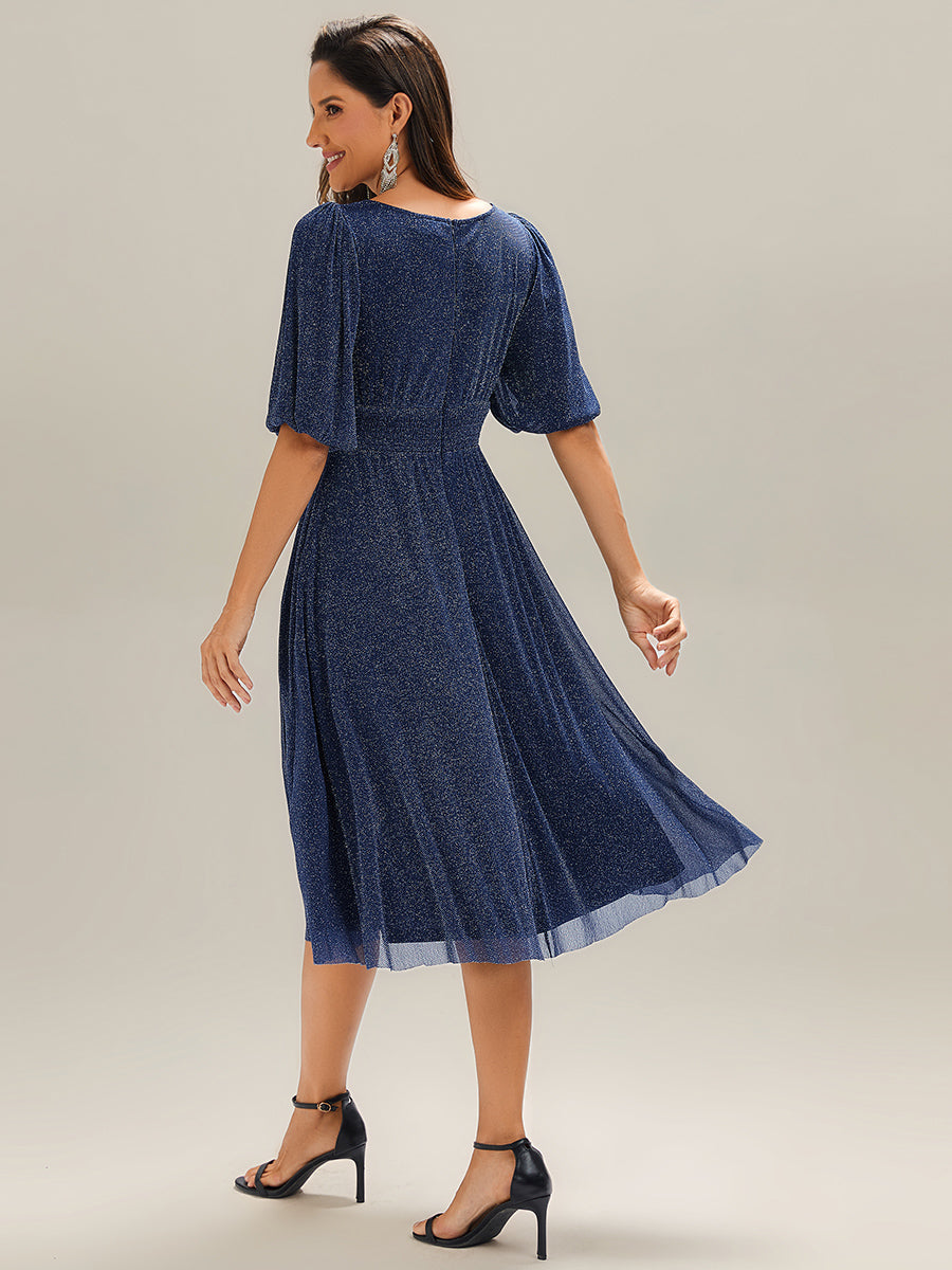 EG02561NB-R2 Shimmery Lantern Sleeve A-Line Wedding Guest Dress - Image 22