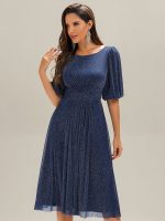 Shimmery Lantern Sleeve A-Line Wedding Guest Dress - Image 24