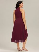 Midi Halter Neck Chiffon Wedding Guest Dress with Sleeveless and A-Line - Image 9
