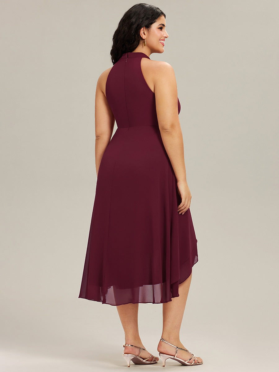 EG31926BD-PR2 Midi Halter Neck Chiffon Wedding Guest Dress with Sleeveless and A-Line - Image 9
