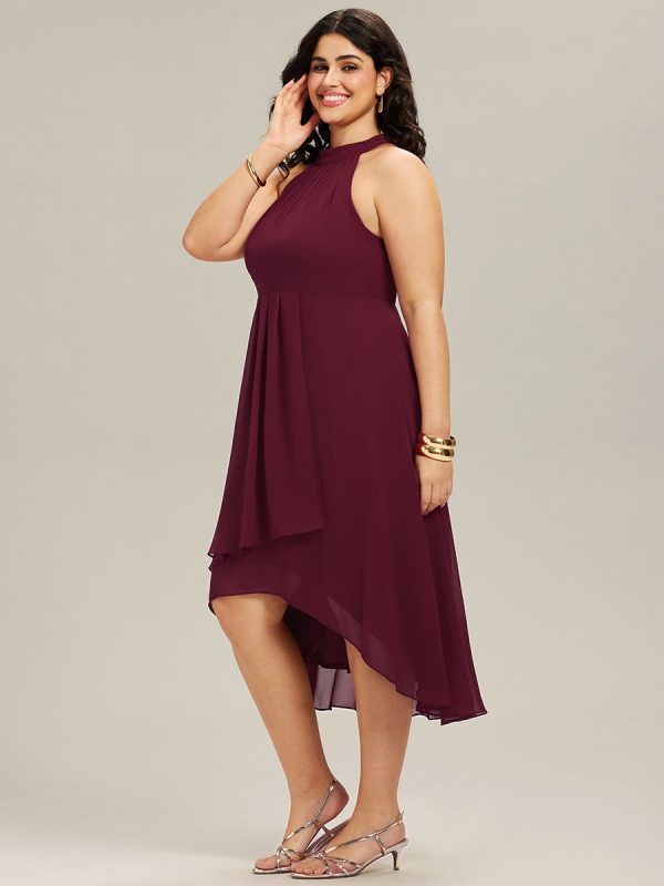 Midi Halter Neck Chiffon Wedding Guest Dress with Sleeveless and A-Line - Image 8