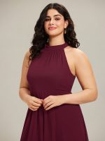Midi Halter Neck Chiffon Wedding Guest Dress with Sleeveless and A-Line - Image 10