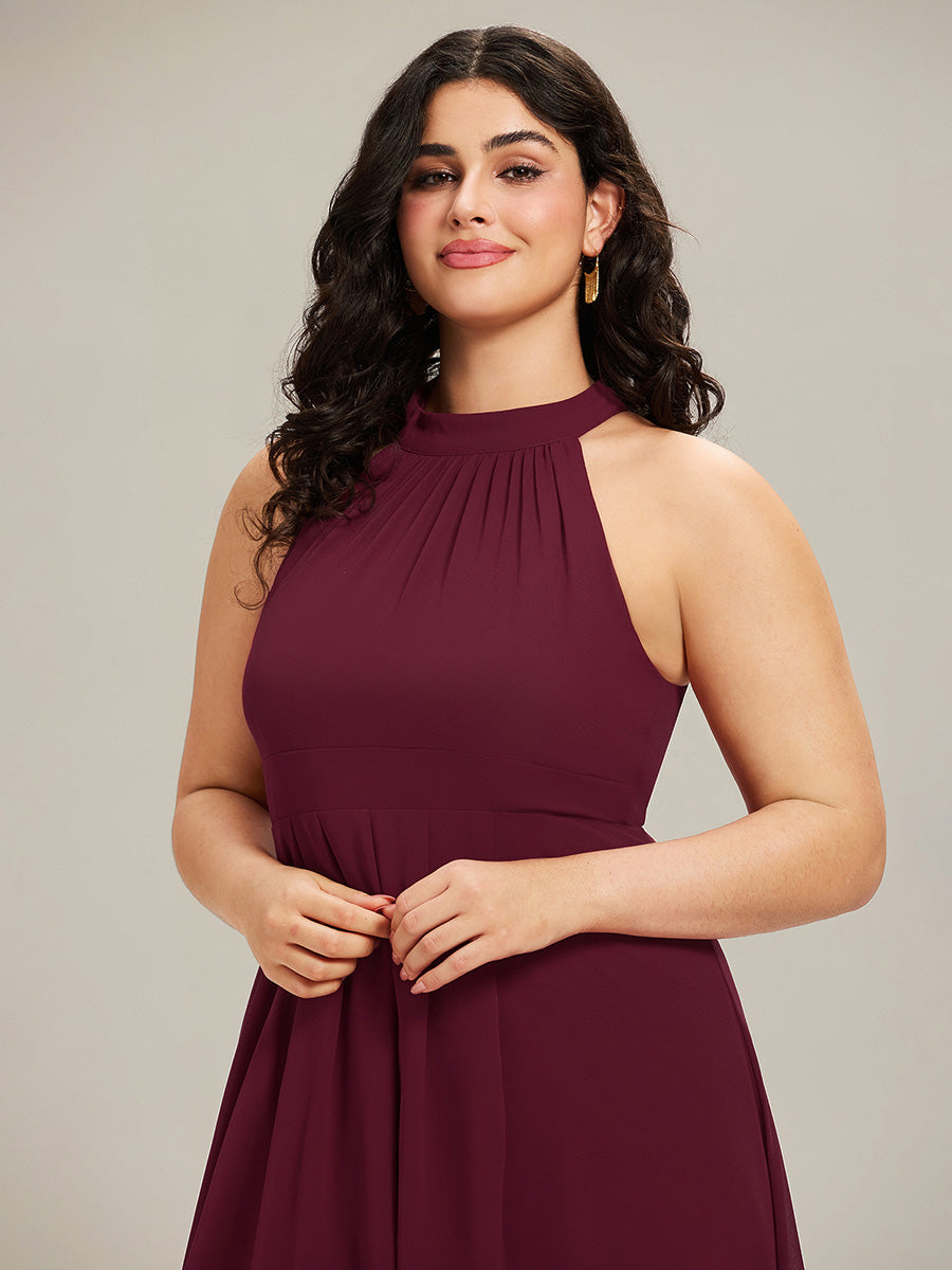 EG31926BD-PR5 Midi Halter Neck Chiffon Wedding Guest Dress with Sleeveless and A-Line - Image 10