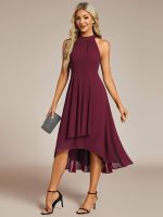 Midi Halter Neck Chiffon Wedding Guest Dress with Sleeveless and A-Line - Image 7