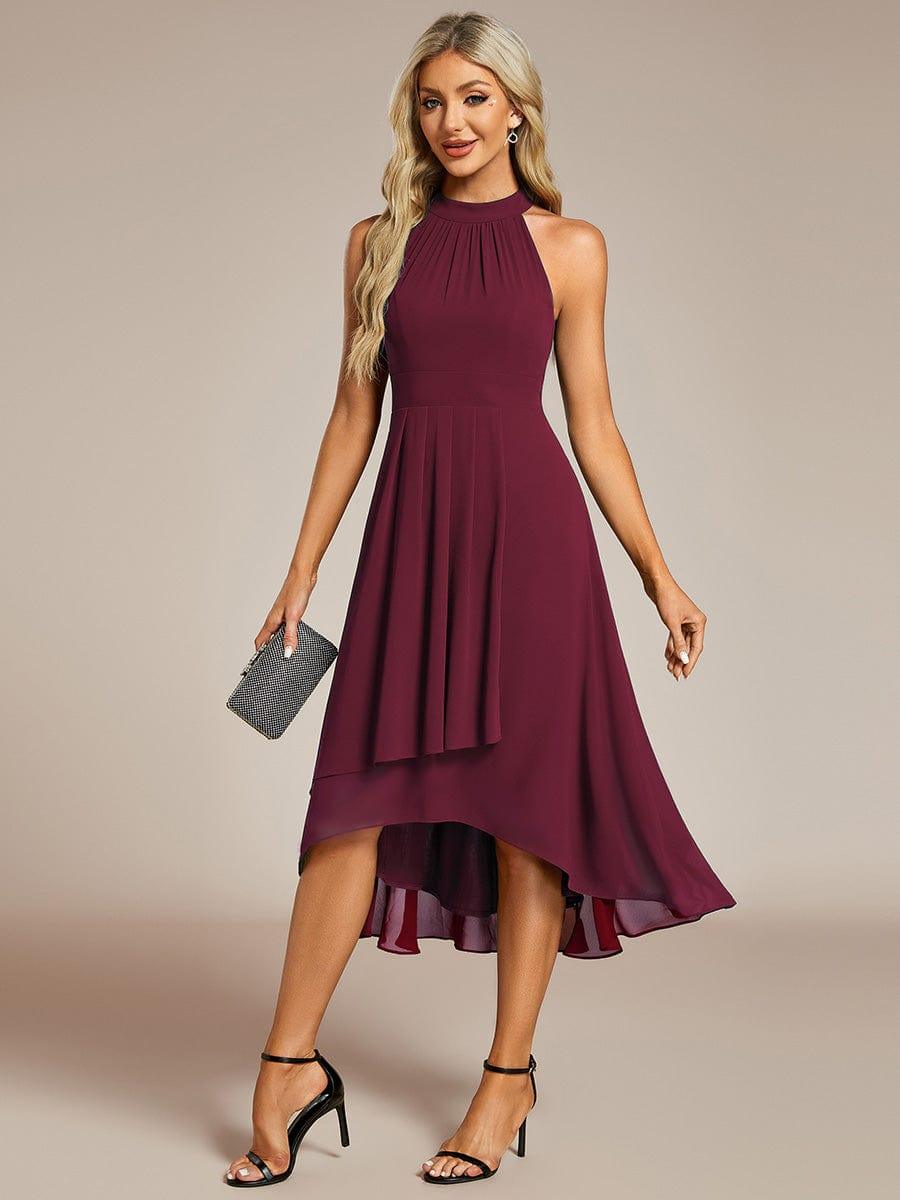 EG31926BD-R Midi Halter Neck Chiffon Wedding Guest Dress with Sleeveless and A-Line - Image 7