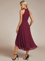 Midi Halter Neck Chiffon Wedding Guest Dress with Sleeveless and A-Line - Image 4