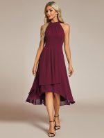 Midi Halter Neck Chiffon Wedding Guest Dress with Sleeveless and A-Line - Image 6