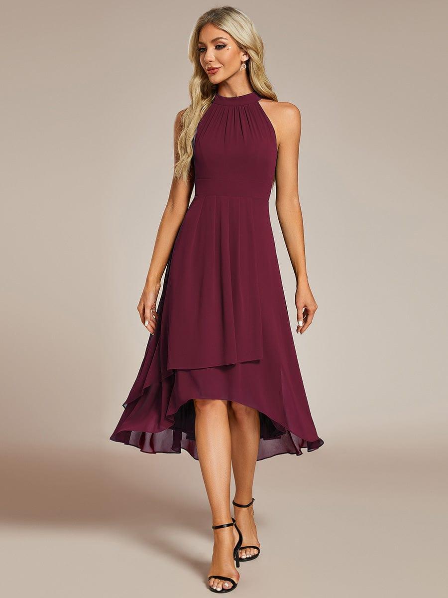 EG31926BD-R3 Midi Halter Neck Chiffon Wedding Guest Dress with Sleeveless and A-Line - Image 6