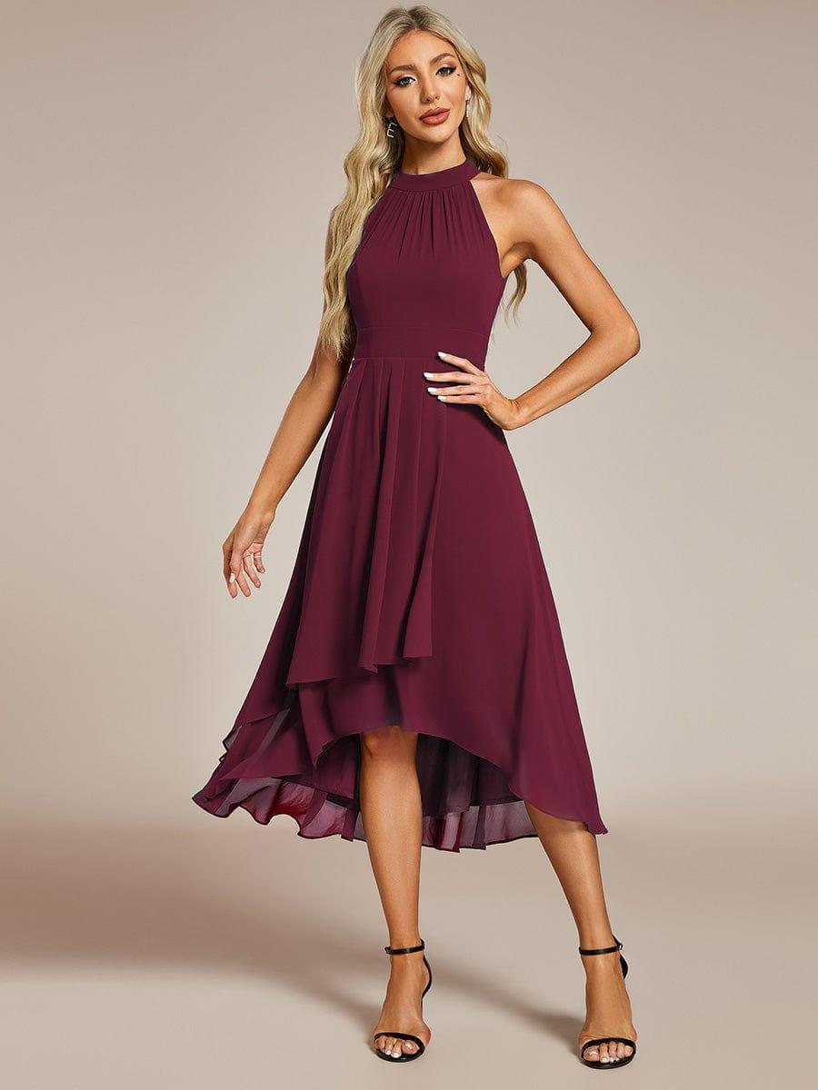 EG31926BD-R4 Midi Halter Neck Chiffon Wedding Guest Dress with Sleeveless and A-Line - Image 3