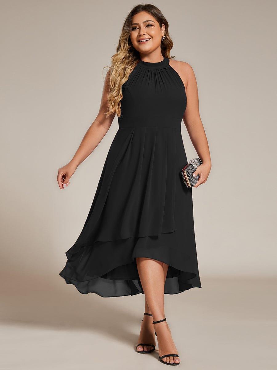EG31926BK-PR Midi Halter Neck Chiffon Wedding Guest Dress with Sleeveless and A-Line - Image 14