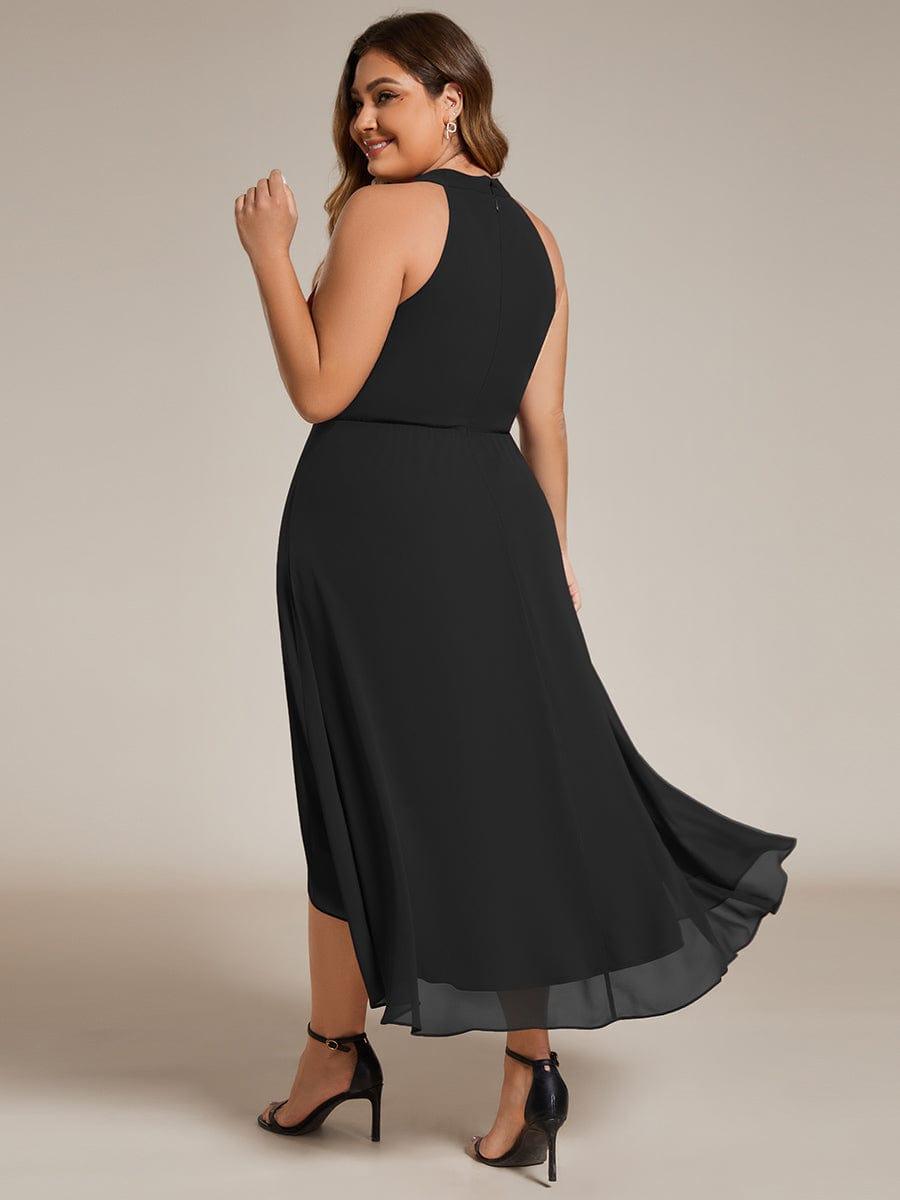 EG31926BK-PR2 Midi Halter Neck Chiffon Wedding Guest Dress with Sleeveless and A-Line - Image 15