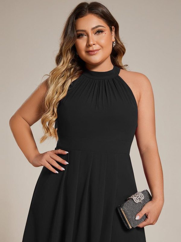 Midi Halter Neck Chiffon Wedding Guest Dress with Sleeveless and A-Line - Image 16