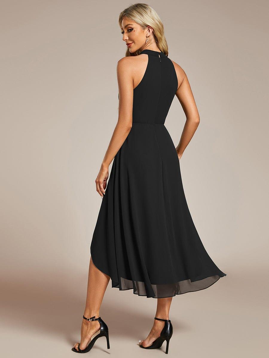 EG31926BK-R2 Midi Halter Neck Chiffon Wedding Guest Dress with Sleeveless and A-Line - Image 2