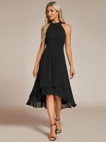 Midi Halter Neck Chiffon Wedding Guest Dress with Sleeveless and A-Line - Image 12