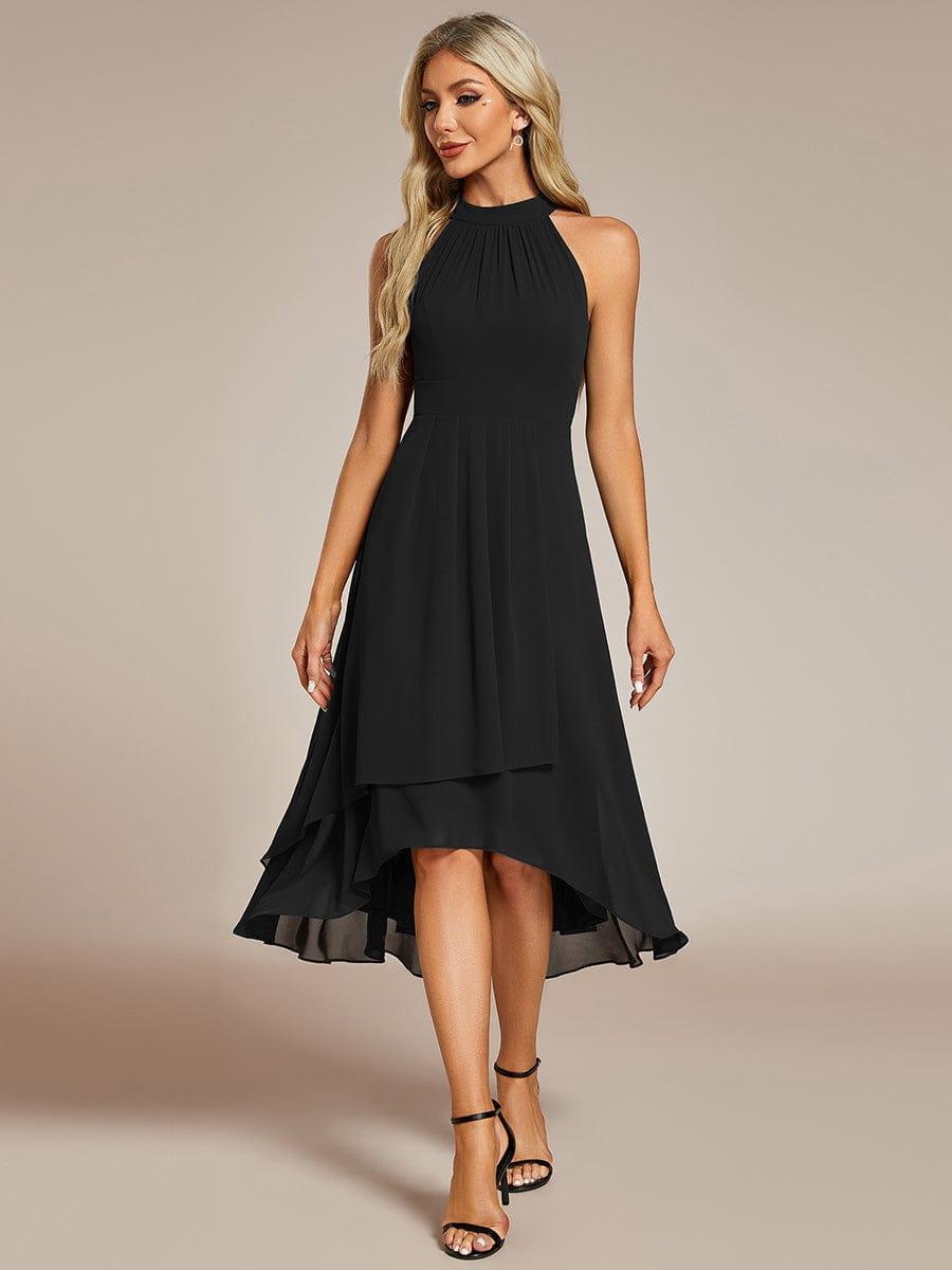 EG31926BK-R3 Midi Halter Neck Chiffon Wedding Guest Dress with Sleeveless and A-Line - Image 12