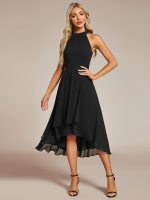 Midi Halter Neck Chiffon Wedding Guest Dress with Sleeveless and A-Line - Image 13