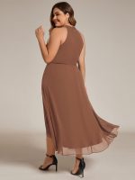 Midi Halter Neck Chiffon Wedding Guest Dress with Sleeveless and A-Line - Image 47