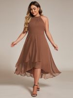 Midi Halter Neck Chiffon Wedding Guest Dress with Sleeveless and A-Line - Image 48