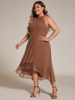 Midi Halter Neck Chiffon Wedding Guest Dress with Sleeveless and A-Line - Image 49