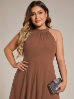 Midi Halter Neck Chiffon Wedding Guest Dress with Sleeveless and A-Line - Image 50