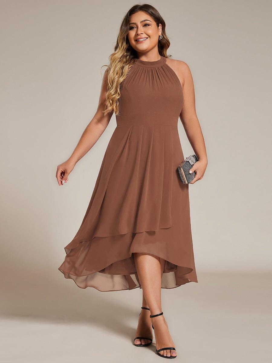 EG31926BN-PR_022af5a9-a719-4793-8719-840bc7db3d7b Midi Halter Neck Chiffon Wedding Guest Dress with Sleeveless and A-Line - Image 46