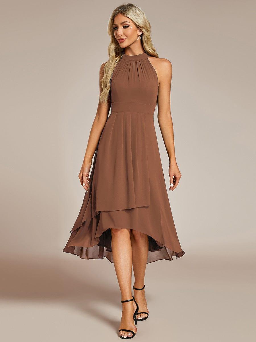 EG31926BN-R3_2c3a8258-2d40-40d4-9d2f-813734df6ad8 Midi Halter Neck Chiffon Wedding Guest Dress with Sleeveless and A-Line - Image 43