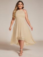 Midi Halter Neck Chiffon Wedding Guest Dress with Sleeveless and A-Line - Image 62