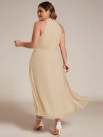 Midi Halter Neck Chiffon Wedding Guest Dress with Sleeveless and A-Line - Image 63