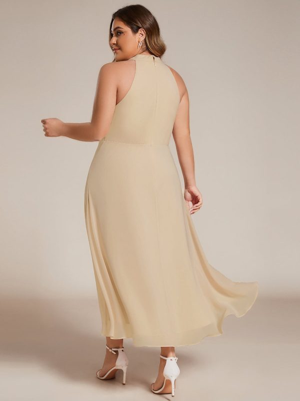 Midi Halter Neck Chiffon Wedding Guest Dress with Sleeveless and A-Line - Image 63