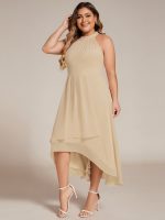 Midi Halter Neck Chiffon Wedding Guest Dress with Sleeveless and A-Line - Image 65