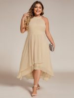 Midi Halter Neck Chiffon Wedding Guest Dress with Sleeveless and A-Line - Image 66