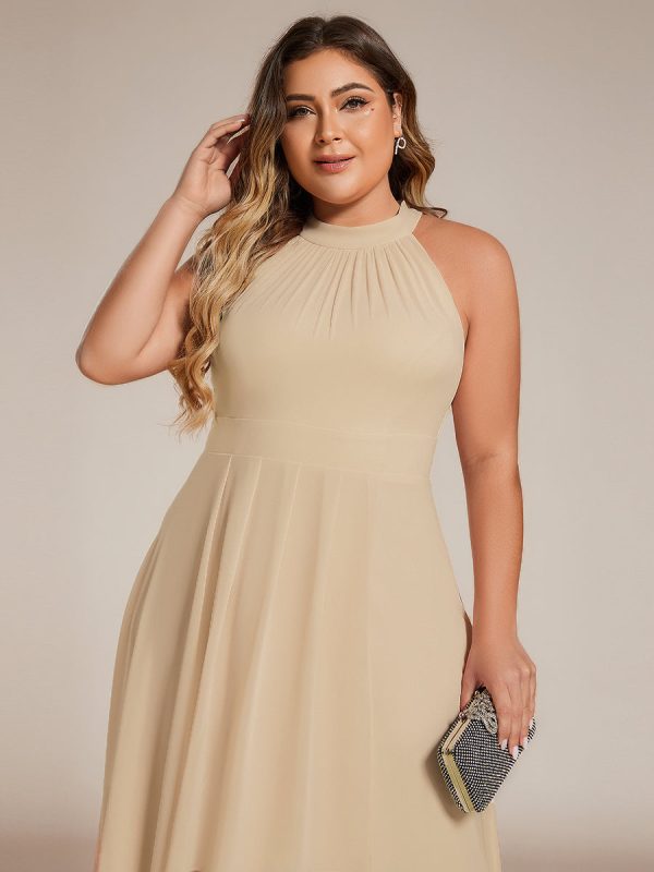 Midi Halter Neck Chiffon Wedding Guest Dress with Sleeveless and A-Line - Image 64