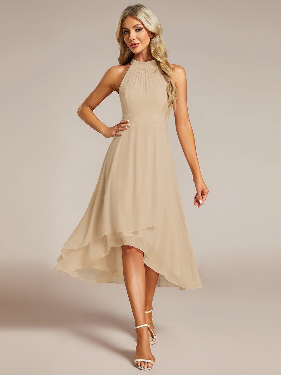 EG31926CH-R Midi Halter Neck Chiffon Wedding Guest Dress with Sleeveless and A-Line - Image 57