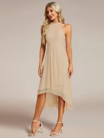 Midi Halter Neck Chiffon Wedding Guest Dress with Sleeveless and A-Line - Image 60