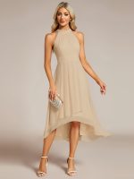 Midi Halter Neck Chiffon Wedding Guest Dress with Sleeveless and A-Line - Image 61