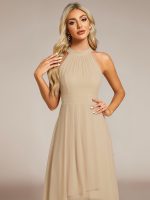 Midi Halter Neck Chiffon Wedding Guest Dress with Sleeveless and A-Line - Image 59