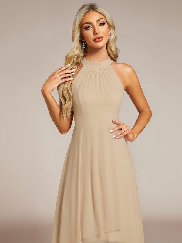 Midi Halter Neck Chiffon Wedding Guest Dress with Sleeveless and A-Line - Image 59