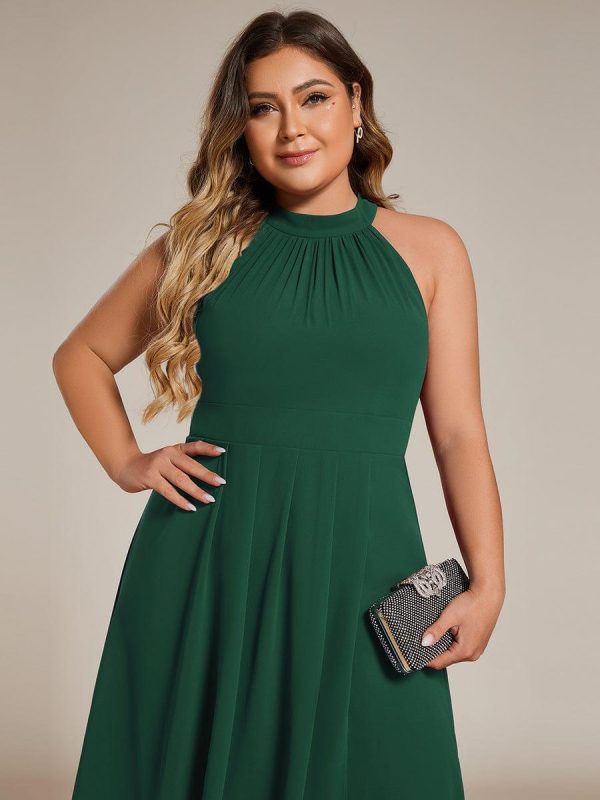Midi Halter Neck Chiffon Wedding Guest Dress with Sleeveless and A-Line - Image 24