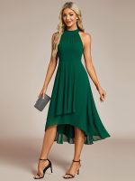Midi Halter Neck Chiffon Wedding Guest Dress with Sleeveless and A-Line - Image 21