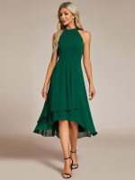 Midi Halter Neck Chiffon Wedding Guest Dress with Sleeveless and A-Line - Image 20