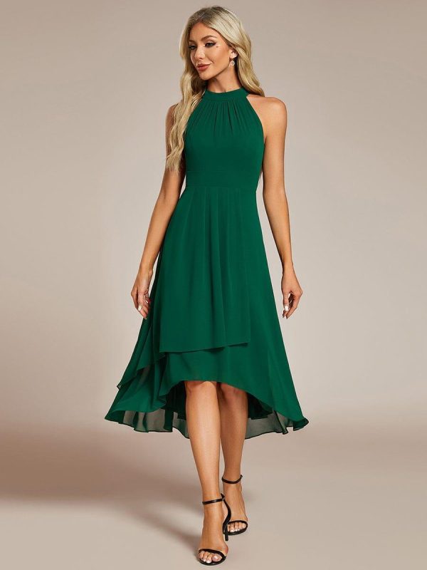 Midi Halter Neck Chiffon Wedding Guest Dress with Sleeveless and A-Line - Image 20