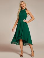 Midi Halter Neck Chiffon Wedding Guest Dress with Sleeveless and A-Line - Image 17