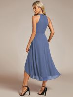 Midi Halter Neck Chiffon Wedding Guest Dress with Sleeveless and A-Line - Image 55