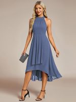 Midi Halter Neck Chiffon Wedding Guest Dress with Sleeveless and A-Line - Image 54