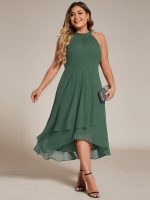 Midi Halter Neck Chiffon Wedding Guest Dress with Sleeveless and A-Line - Image 76