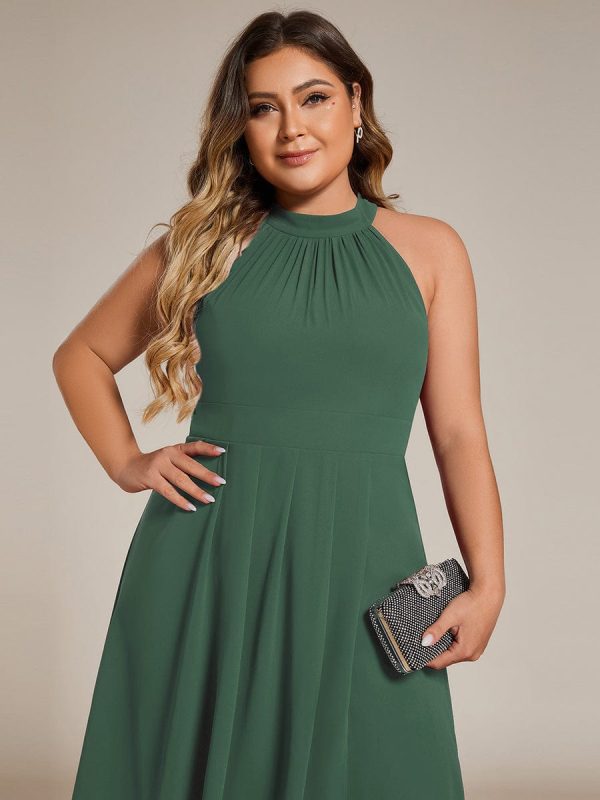 Midi Halter Neck Chiffon Wedding Guest Dress with Sleeveless and A-Line - Image 74