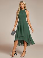 Midi Halter Neck Chiffon Wedding Guest Dress with Sleeveless and A-Line - Image 67
